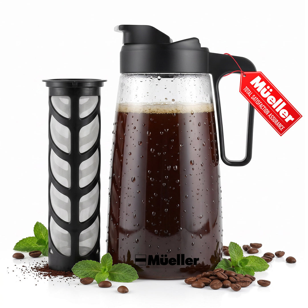 Mueller Cold Brew Coffee Maker presented on a white background. 