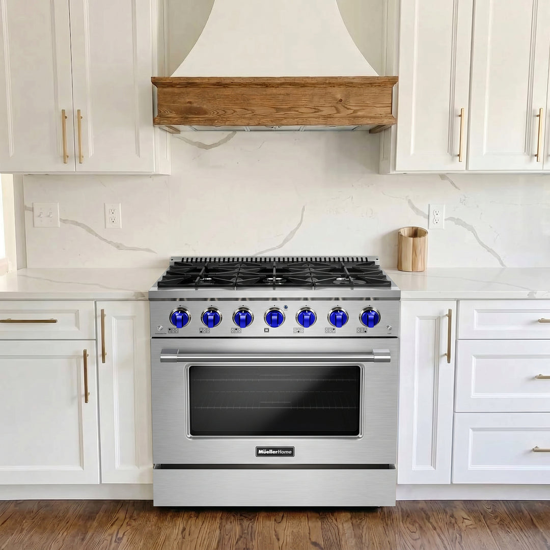 White Kitchen with Mueller Home Gas range 36 inch