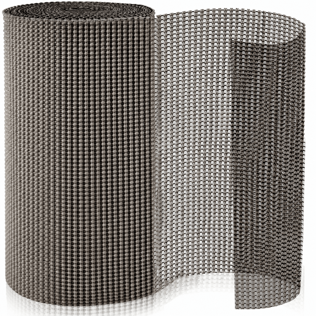 Roll of mesh drawer liner with holes for kitchen with white background
