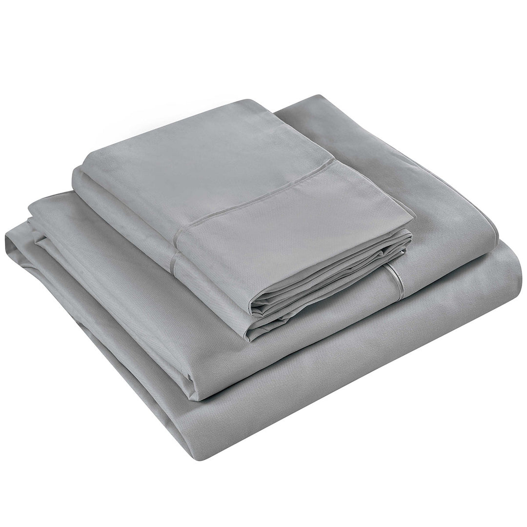 Gray bed sheet set on a white background