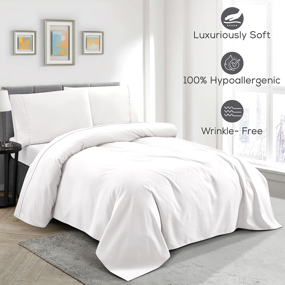White fitted sheet with features highlighted on a gray background