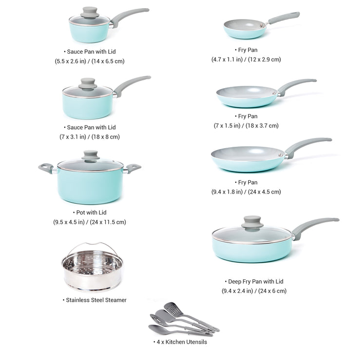 Mueller Cookware 16 set healthy stone blue inclusions and sizes available