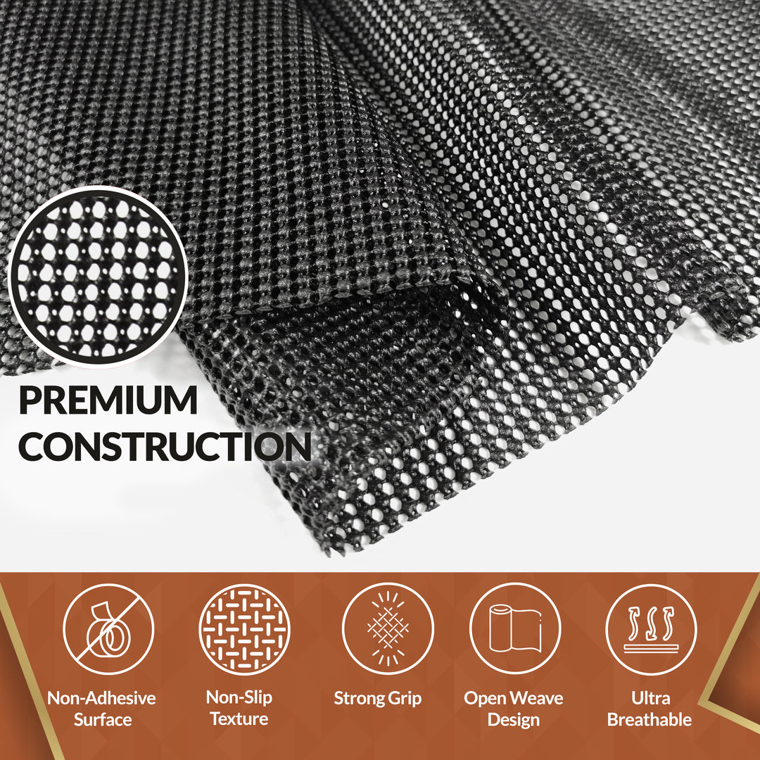 Mueller Textured black drawer and shelf liner with premium construction features on a white background