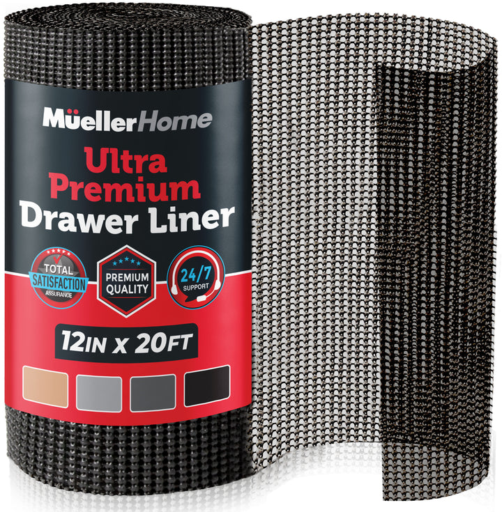 Mueller Drawer and shelf liner 12 inch black on white background 