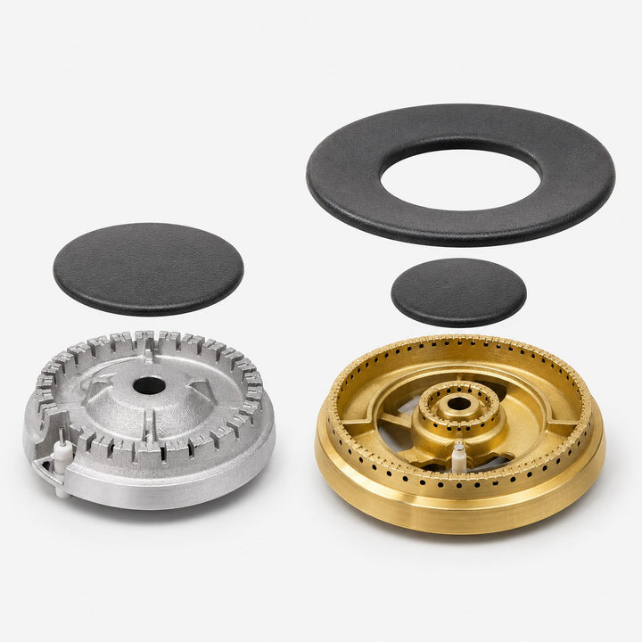 Aluminum burner head and brass burner head for mueller gas range