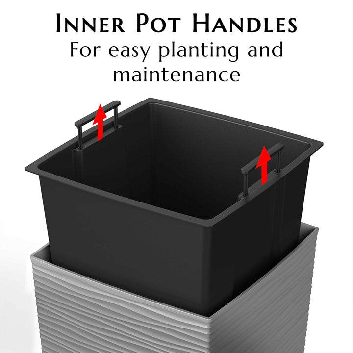 Black inner pot with handles for easy planting and maintenance on a white background
