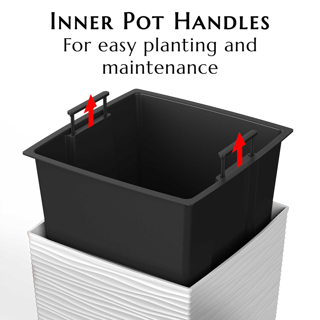Black inner pot with handles for easy planting and maintenance on a white background