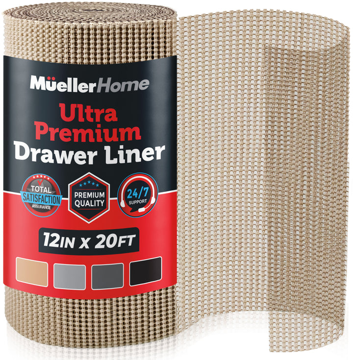 Roll of Mueller Home Ultra Premium Drawer Liner with packaging on a white background