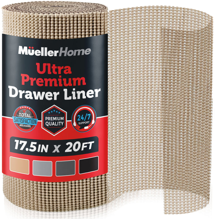 Roll of Mueller Home Ultra Premium Drawer Liner with packaging on a white background