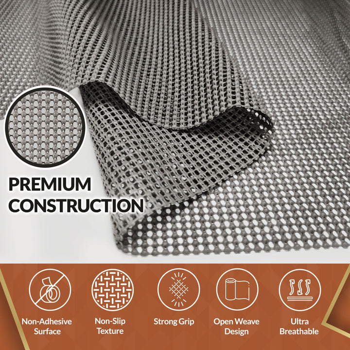 Mueller drawer and shelf liner dark gray with premium construction features and product benefits displayed.