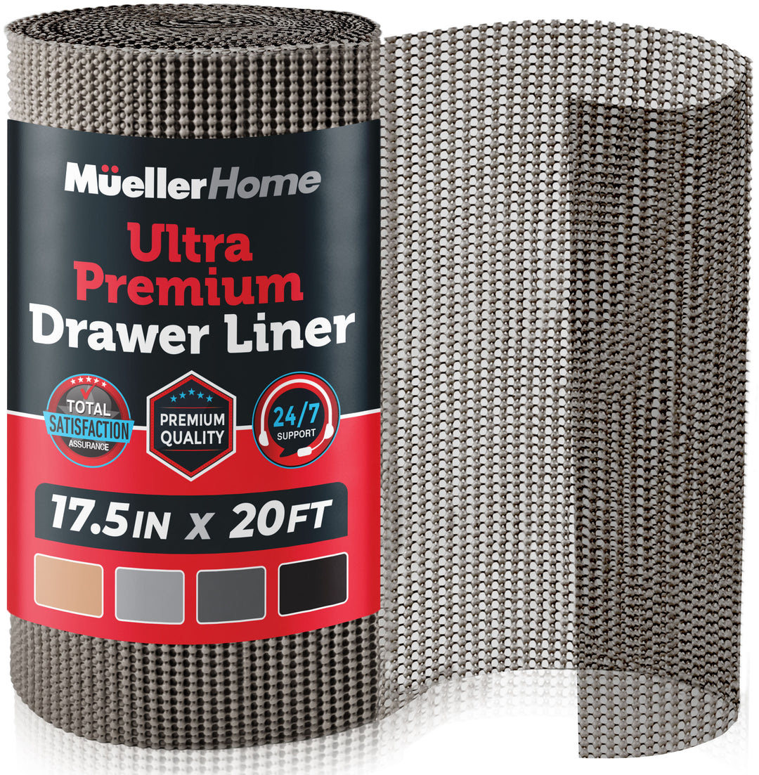 Roll of Mueller Home Ultra Premium Drawer Liner with packaging on a white background