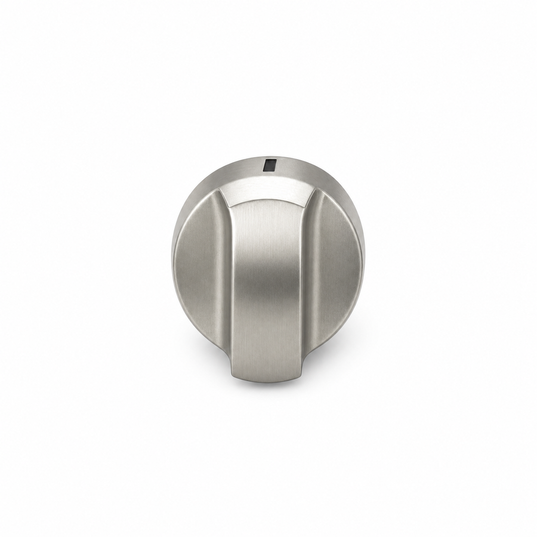 Stainless steel knob on a white background
