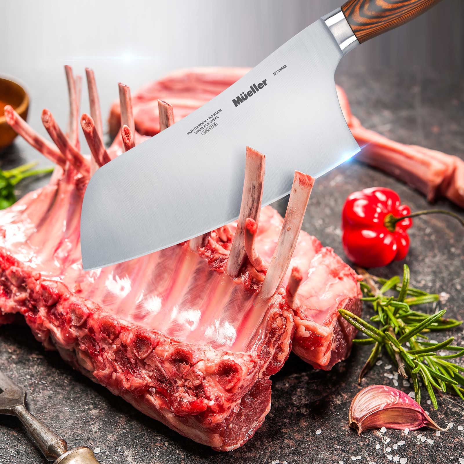 7-inch Stainless Steel Meat Cleaver Knife with Ergonomic Pakkawood
