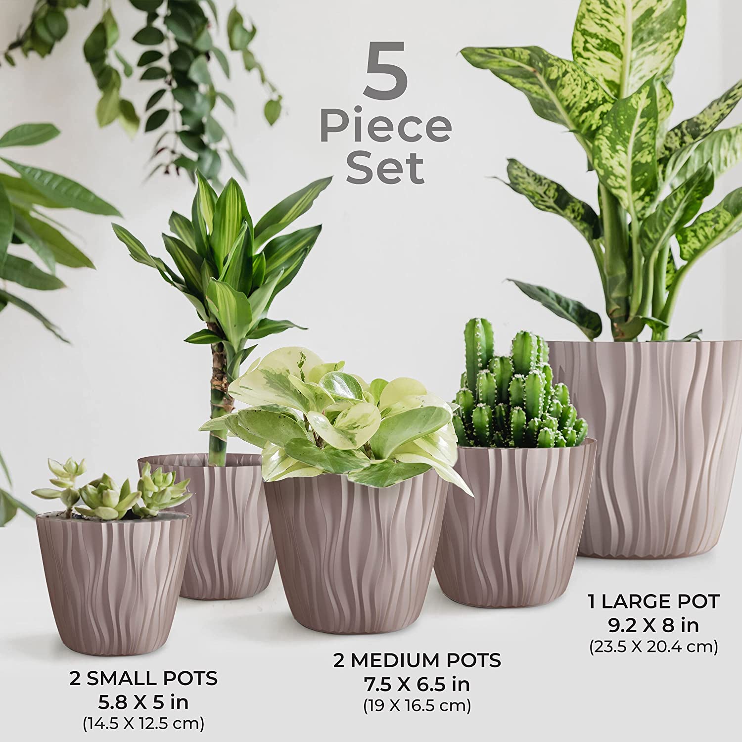 muellerhome_Decorative Plant and Flower Pots – Mixed 5 Piece Mocca Set-5