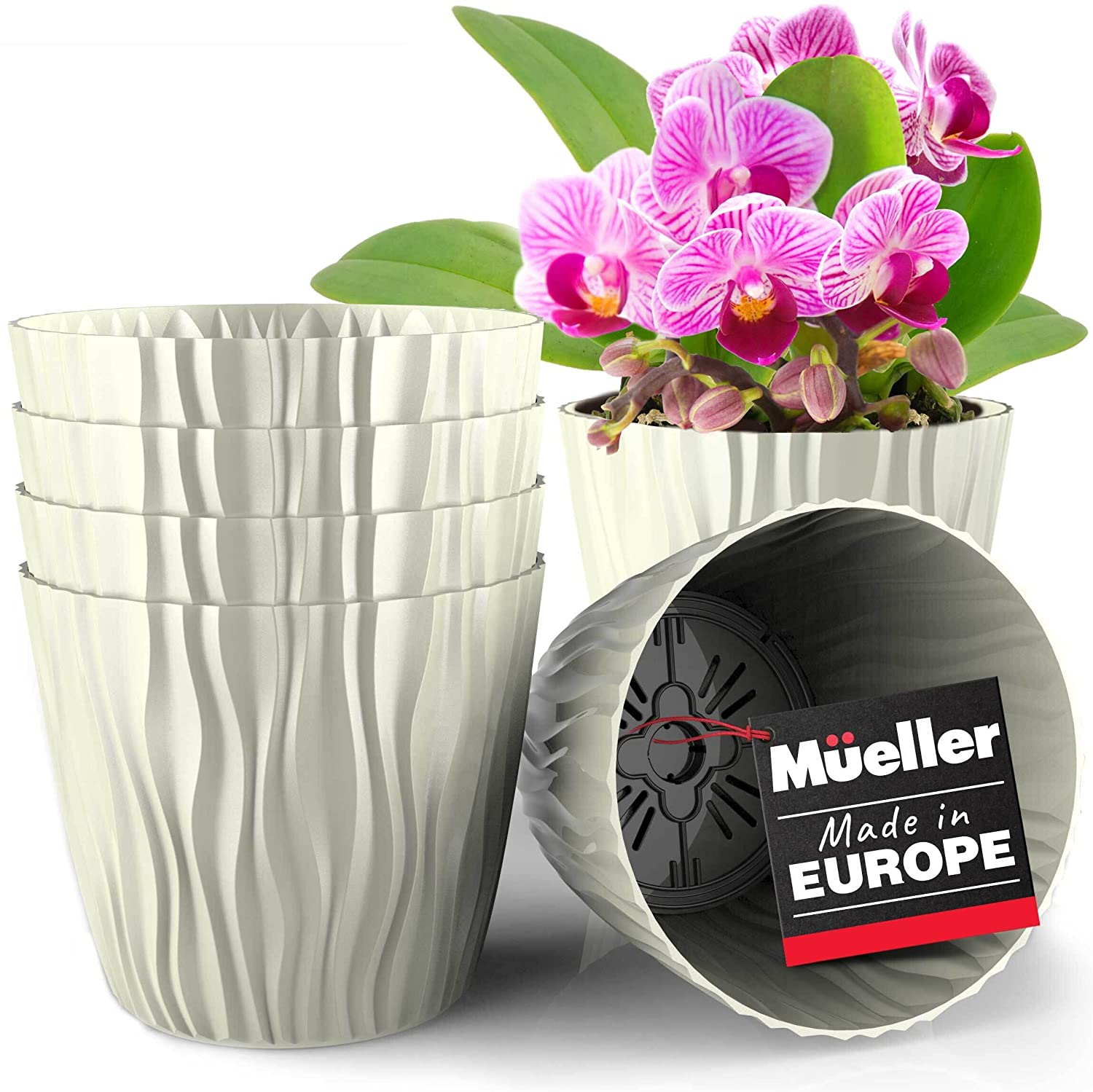 Flowers European Made for All House Plants Herbs Grey 2 x 7.5 and 1 x 9.2 Inch 2 x 6 Indoor and Outdoor Modern Decorative Planter Mueller Austria Plant and Flower Pot 5/1 Set 