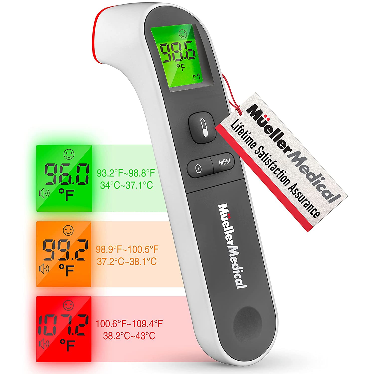 【US Stock Arrived 2-6 Days】Forehead Thermometer Non-Contact Infrared for Adults Acurate Reading with LCD Display and Temperature Alert ℃/℉ Adjustable 