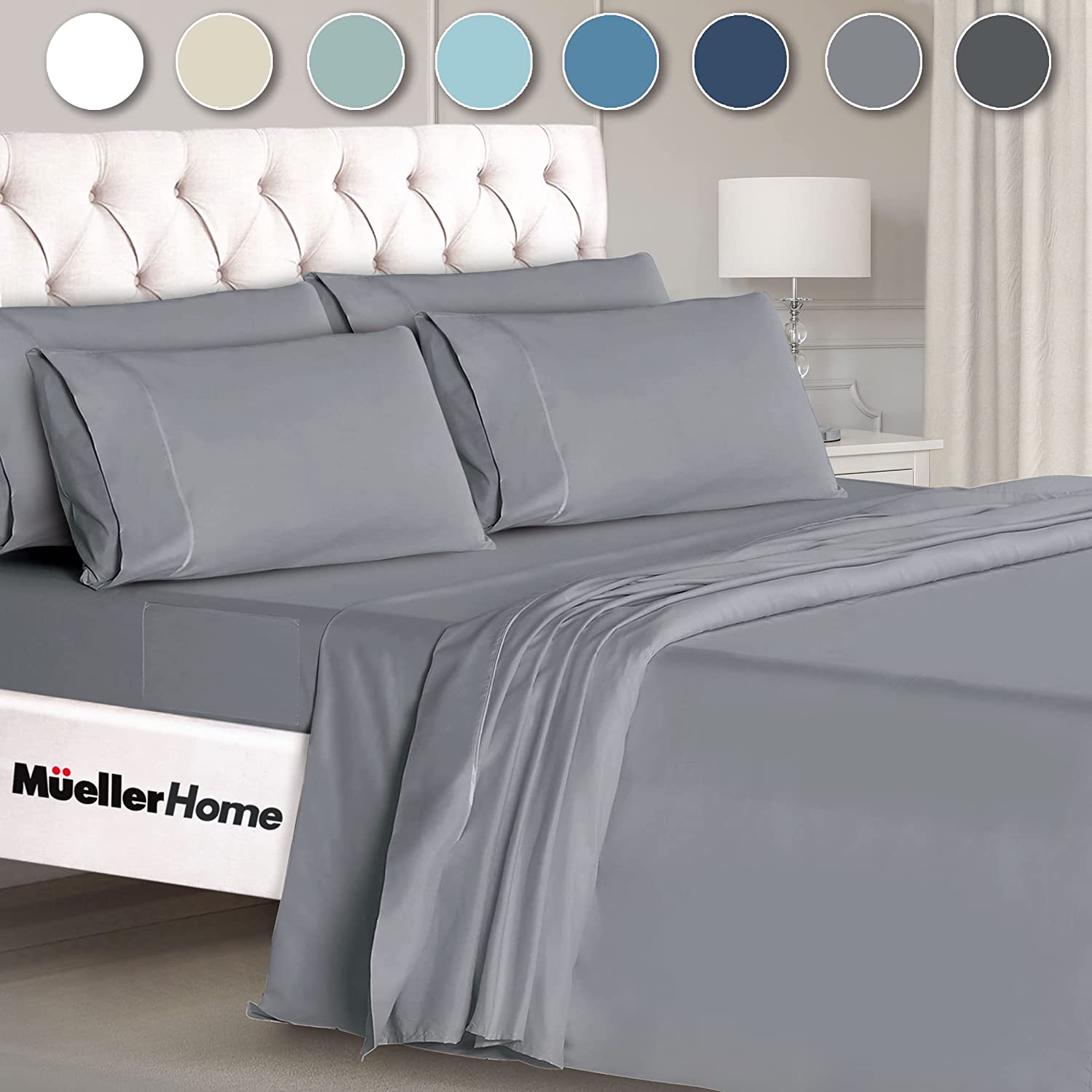 muellerhome_Premium-Hotel-Collection-6-Piece-KING-Sheet-Set–Light Gray