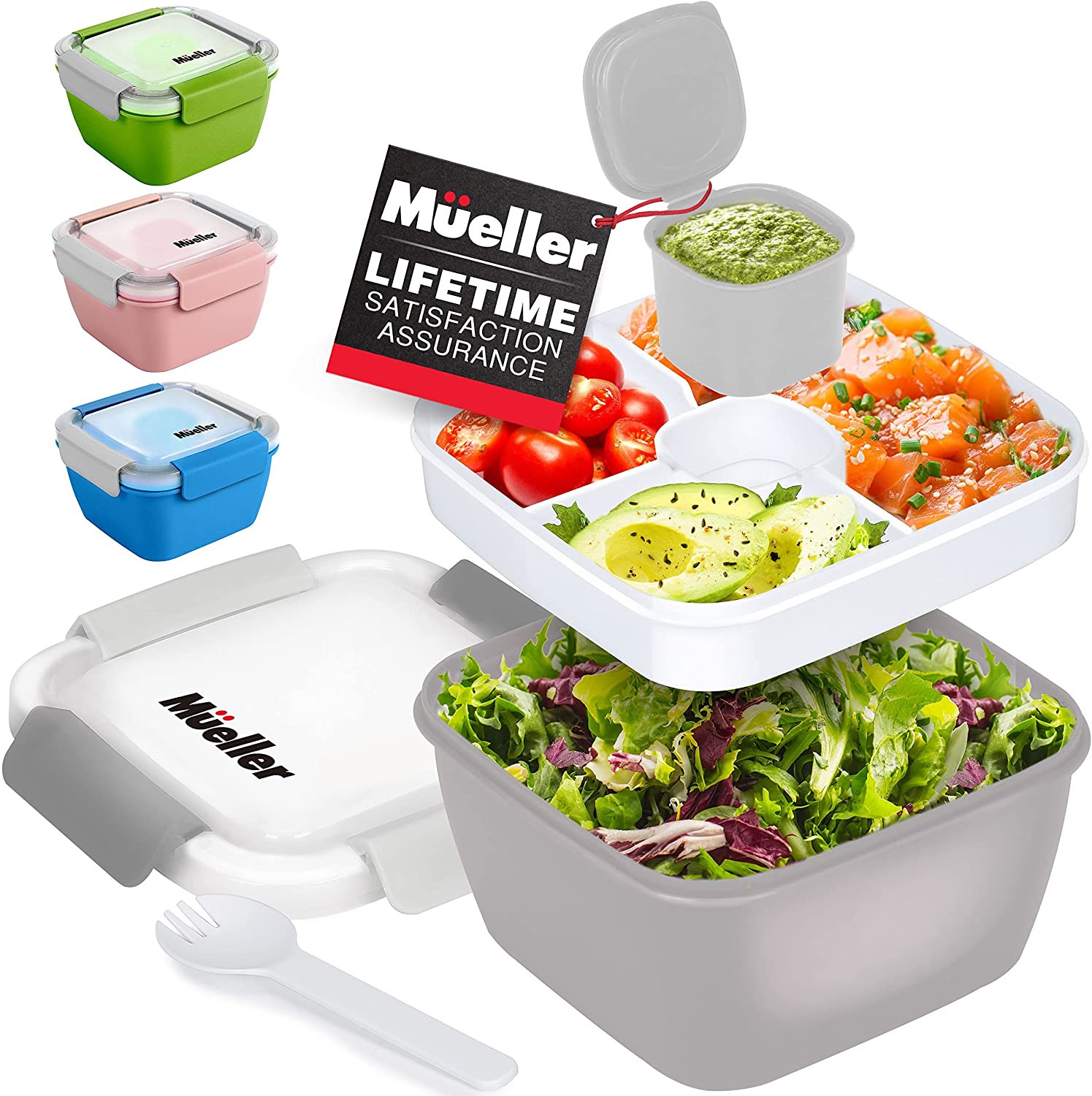 muellerhome_Salad Container with 3 Compartments – Grey