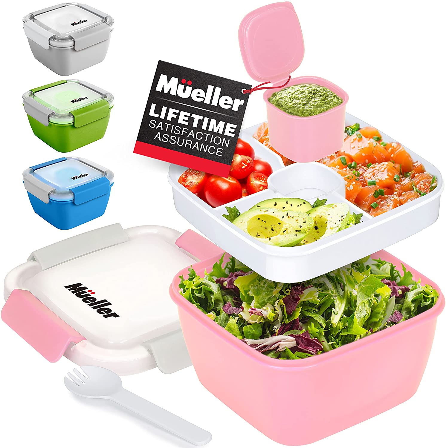 muellerhome_Salad-Container-with-3-Compartments- Pink