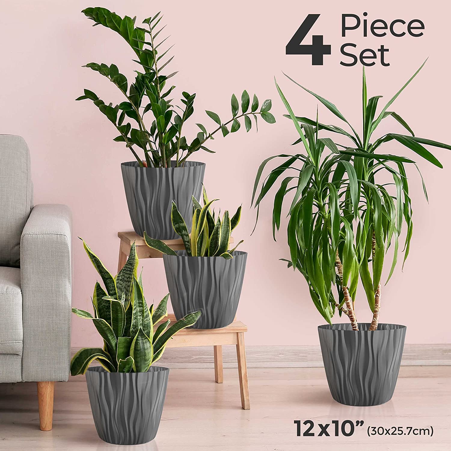 mullerhome_Decorative-Plant-and-Flower-Pots – Extra Large 4 Piece-Gray-Set-2