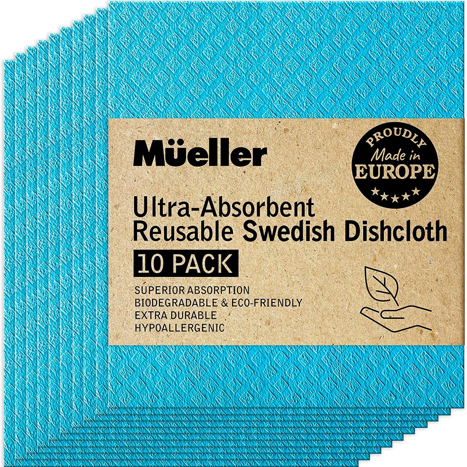 Ultra-Absorbent Reusable Swedish Dish Cloths - 10 Pk Blue