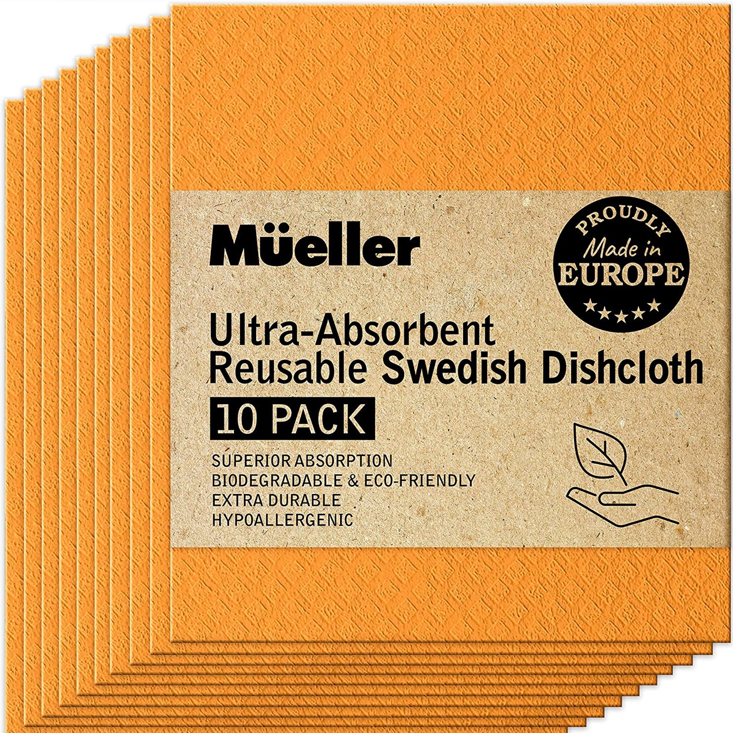 Ultra-Absorbent Reusable Swedish Dish Cloths - 10 Pk Orange 